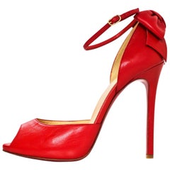 Christian Louboutin Red Leather Dos Noeud Bow 120 d'Orsay Pumps Sz 39