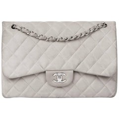 2012 Chanel Grau gesteppt Kaviar Wildleder Jumbo Classic Double Flap Tasche