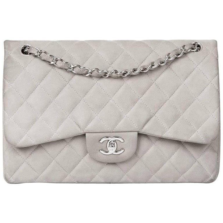 2012 Chanel Grey Quilted Caviar Suede Jumbo Classic Double Flap Bag at  1stDibs