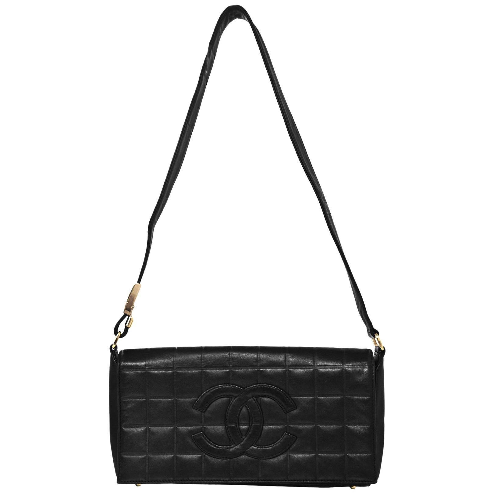 Chanel Black Lambskin Chocolate Bar CC Pochette Bag