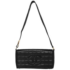 Chanel Black Lambskin Chocolate Bar CC Pochette Bag