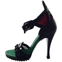 Balenciaga Black and Green High Heel Lug Sole Sandals Sz 39