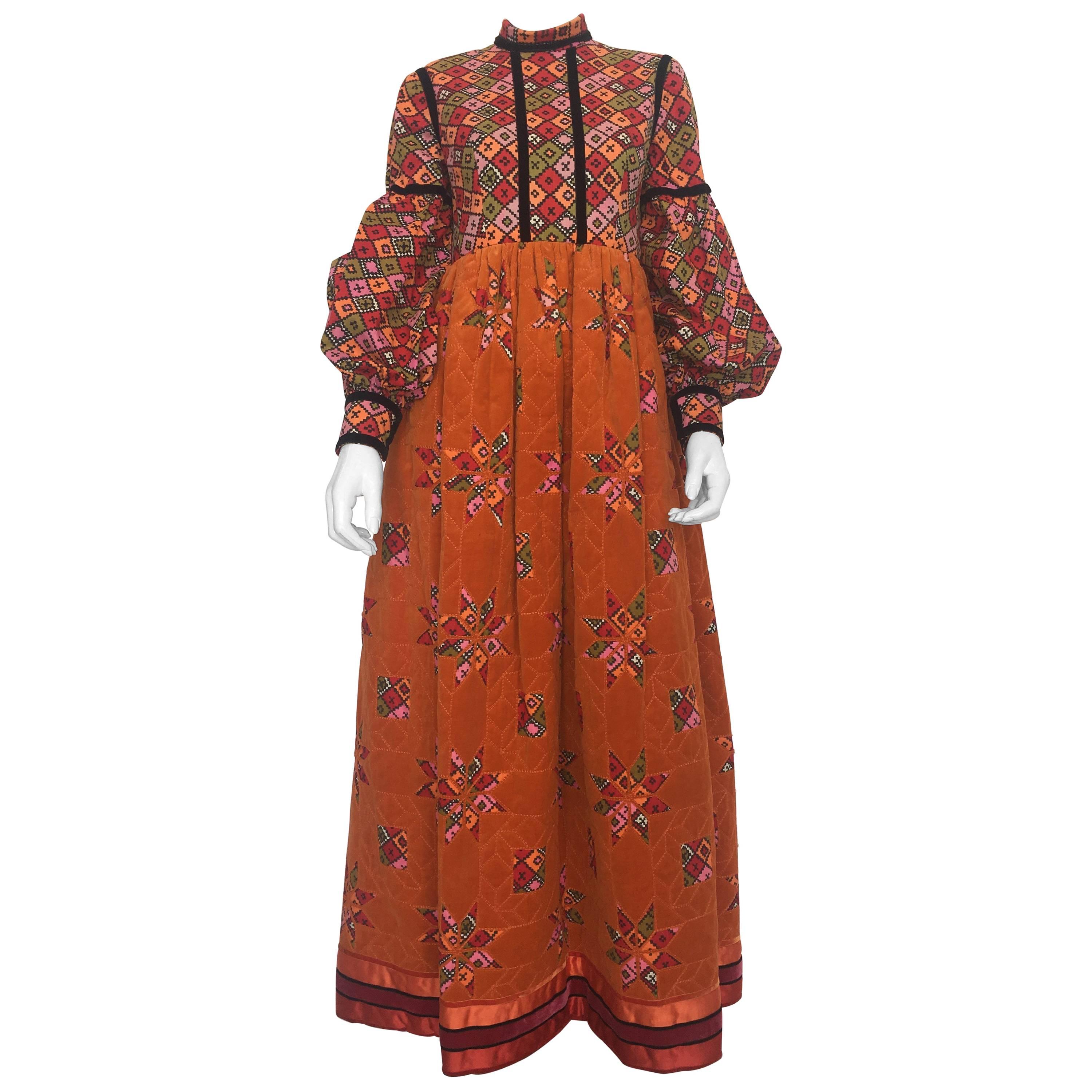 Geoffrey Beene Orange Multi-Color Dress With Quilted Skirt, 1960s  For Sale
