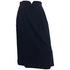 Gucci 1970's Navy Gabardine Wool Pleated Skirt 