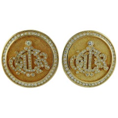 Christian Dior Used Diamante Logo Clip-On Earrings