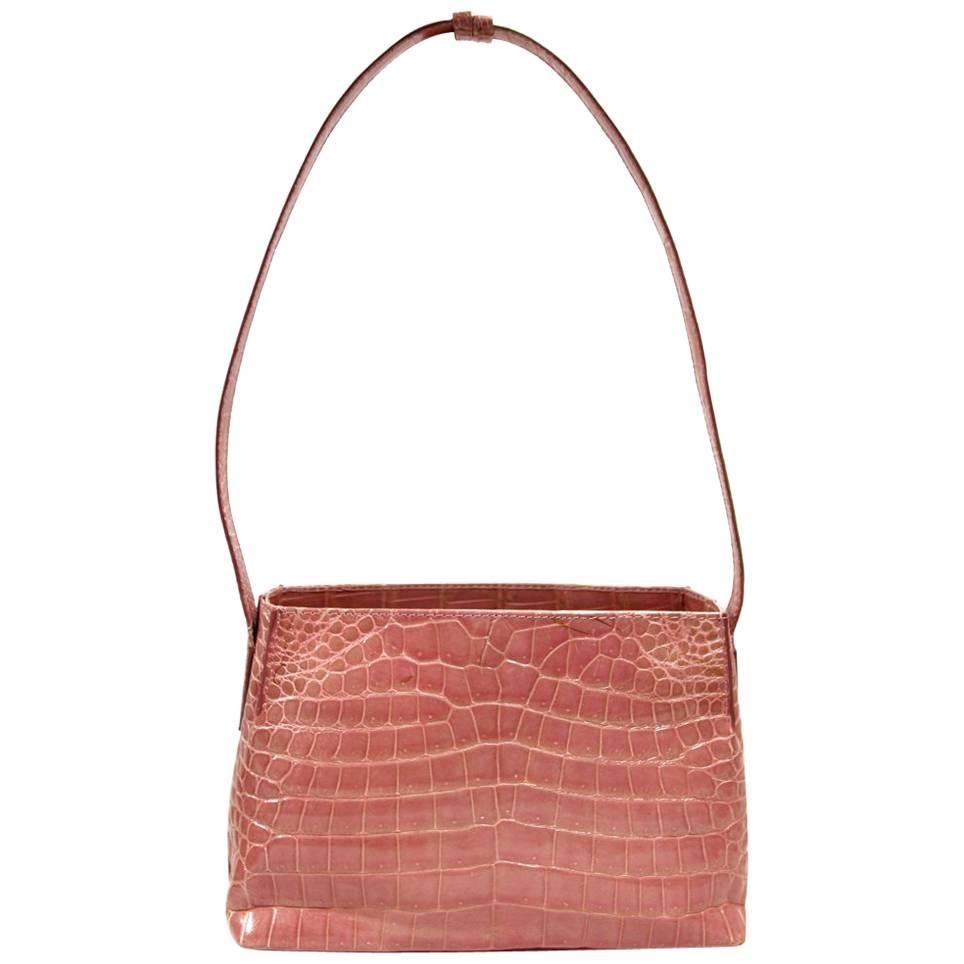2000s Dotti Pink Crocodile Leather Shoulder Bag