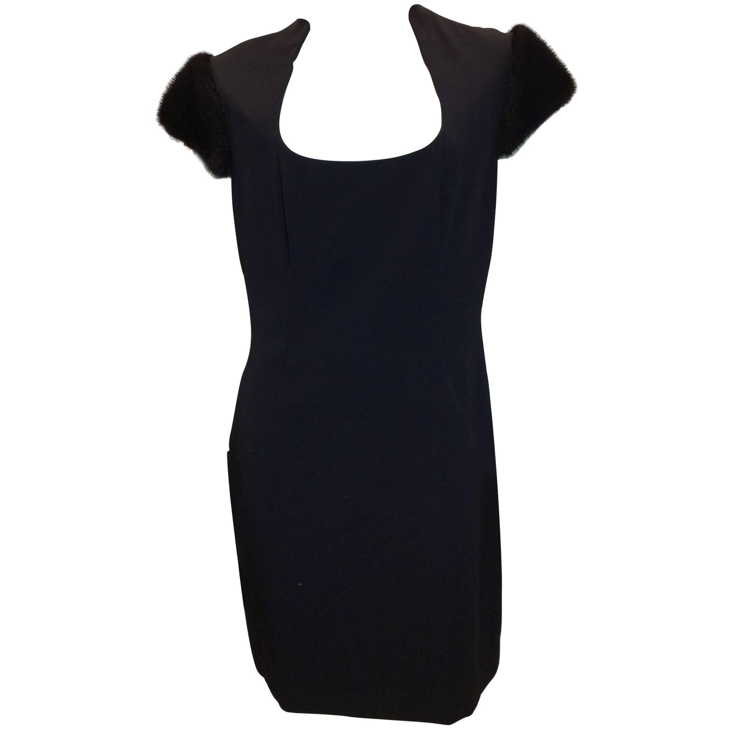 Mary Bays Mink Shoulder Black Dress For Sale