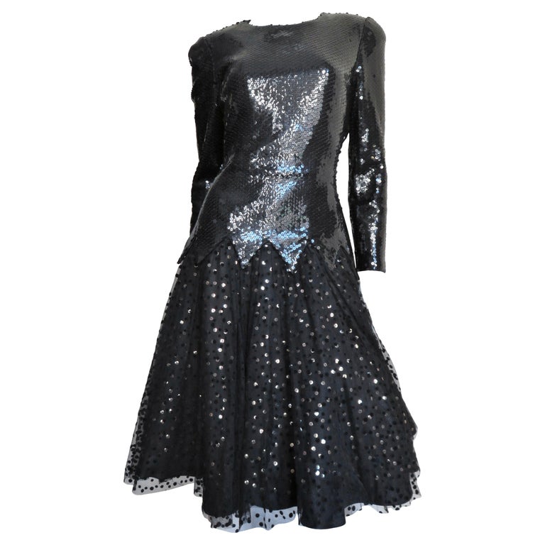 Mignon Sequin and Tulle Dress 1980s For Sale