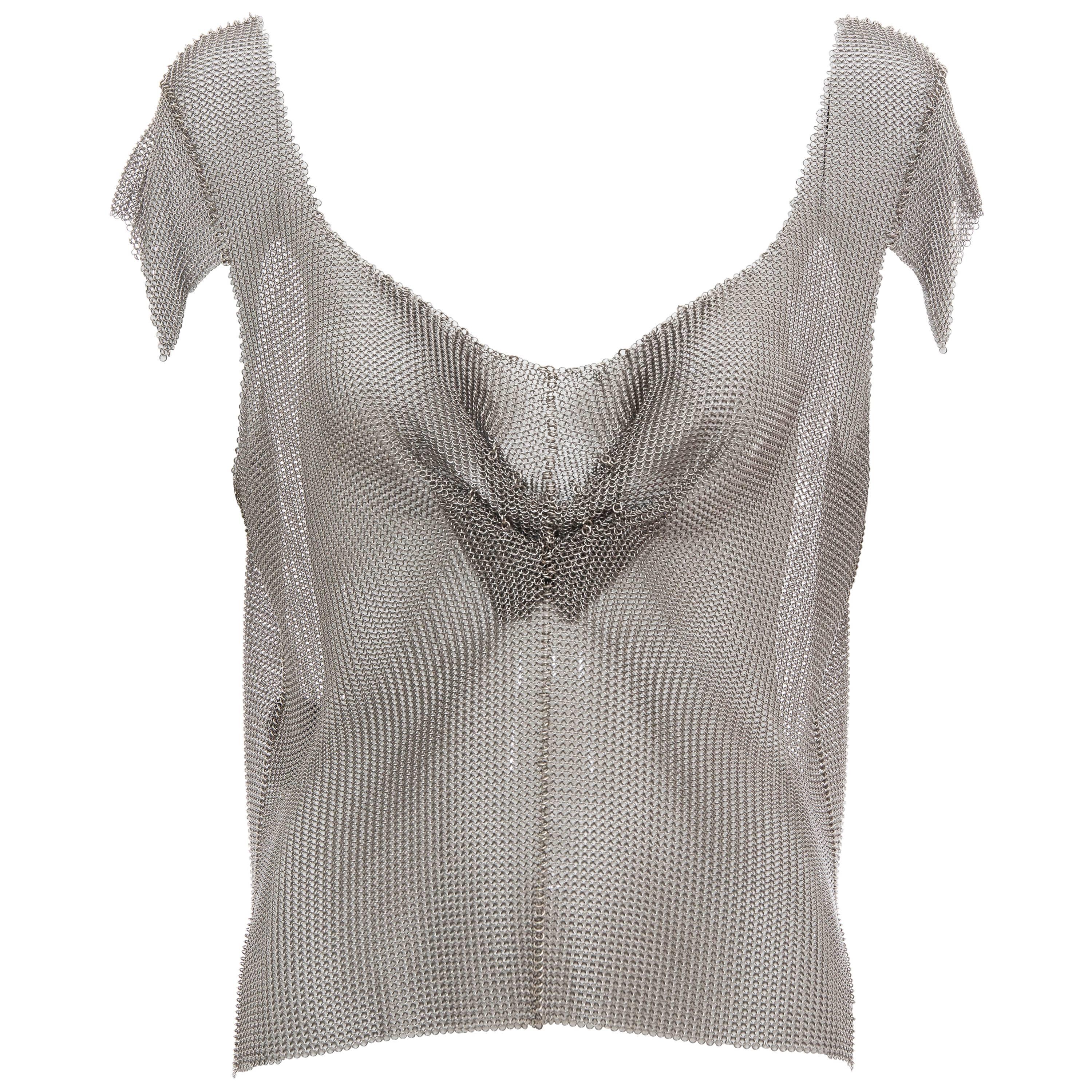 Prada Silver Chain Mail Top With Cap Sleeve, Fall 2002 at 1stDibs