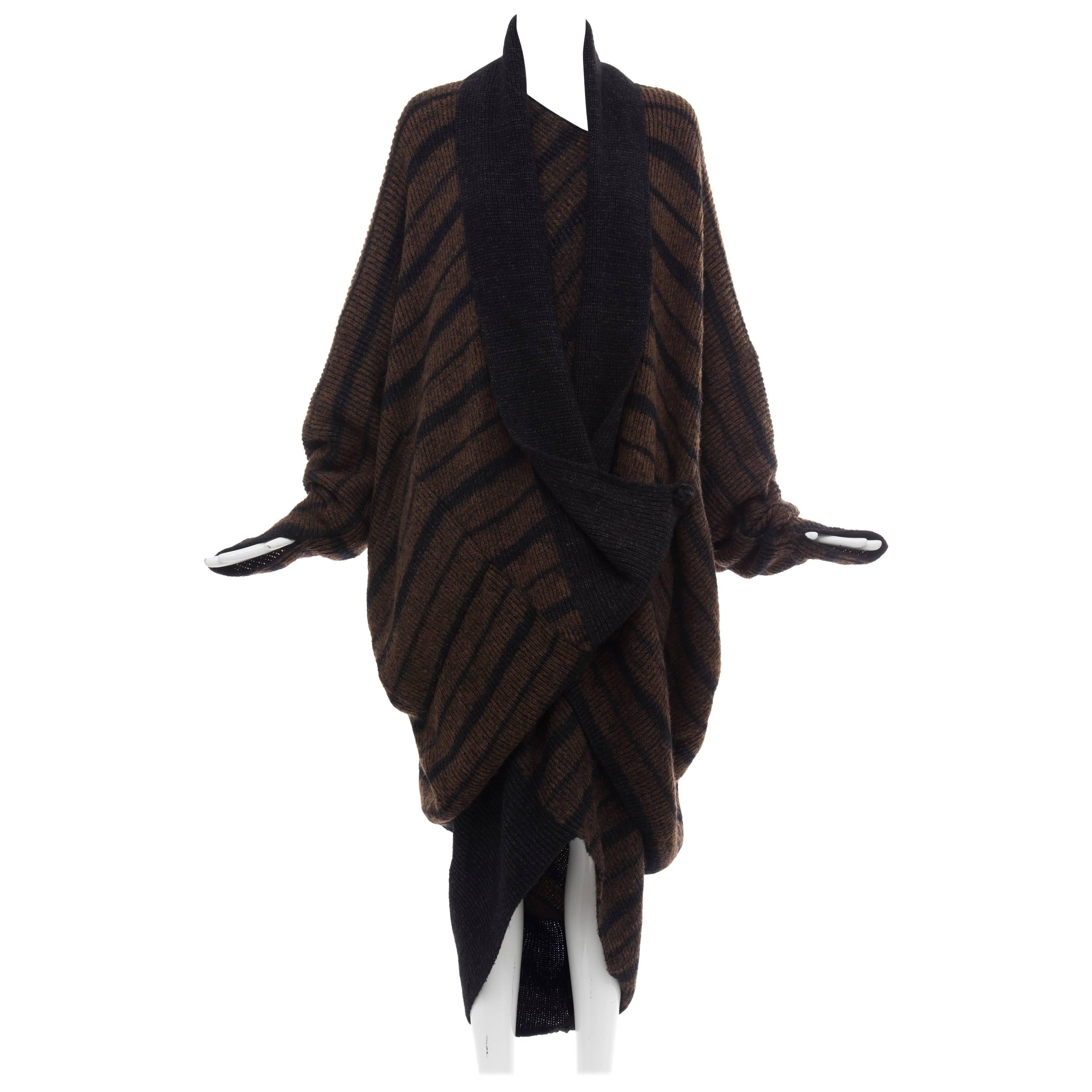 Issey Miyake Striped Wool Sweater Dress Cocoon Cardigan Ensemble, Circa 1970s For Sale