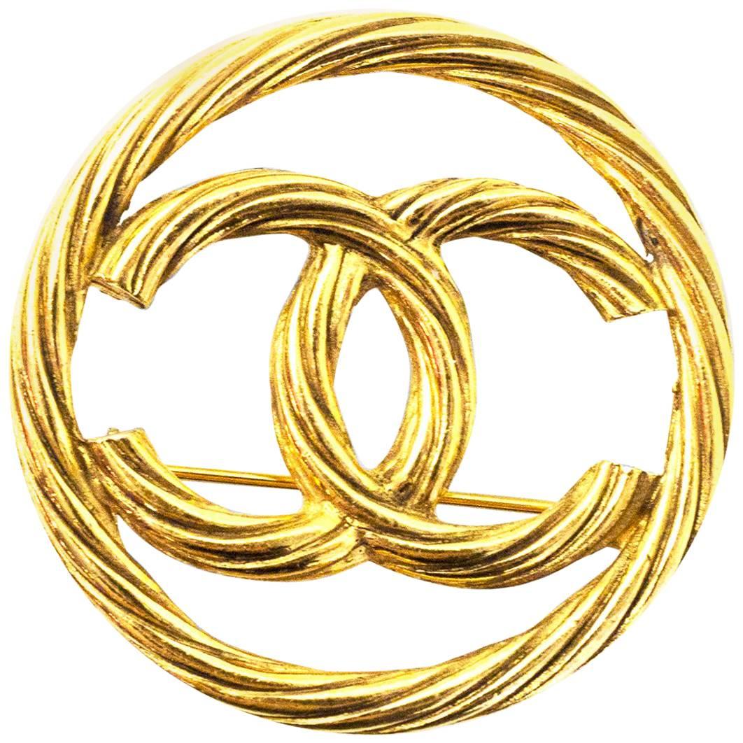 Chanel Vintage Goldtone Textured CC Brooch Pin