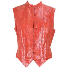 Retro Rupp & Taureck Couture 1990s Strawberry Red Snakeskin Vest