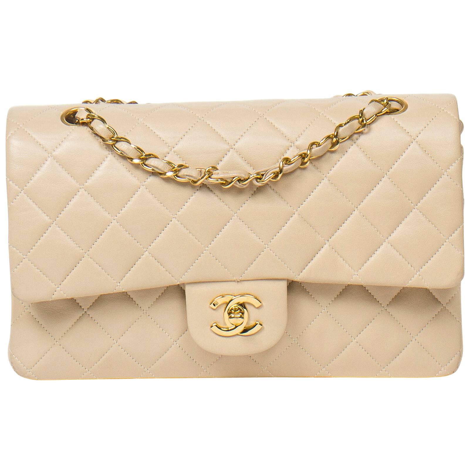 Chanel Classic Double Flap in beige quilted calf leather