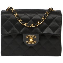Chanel Mini Single Flap Single Strap in black quilted satin canvas 4