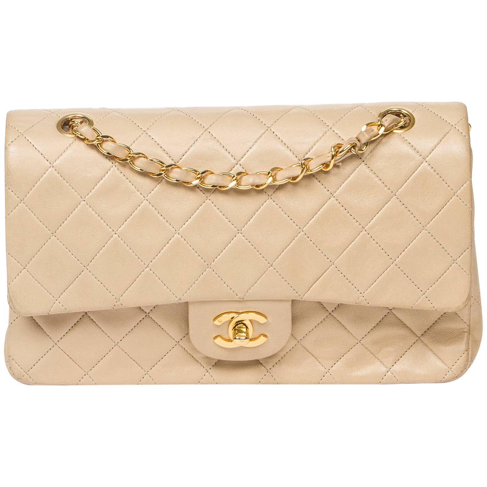 Chanel Classic Double Flap 26 in beige quilted calf leather
