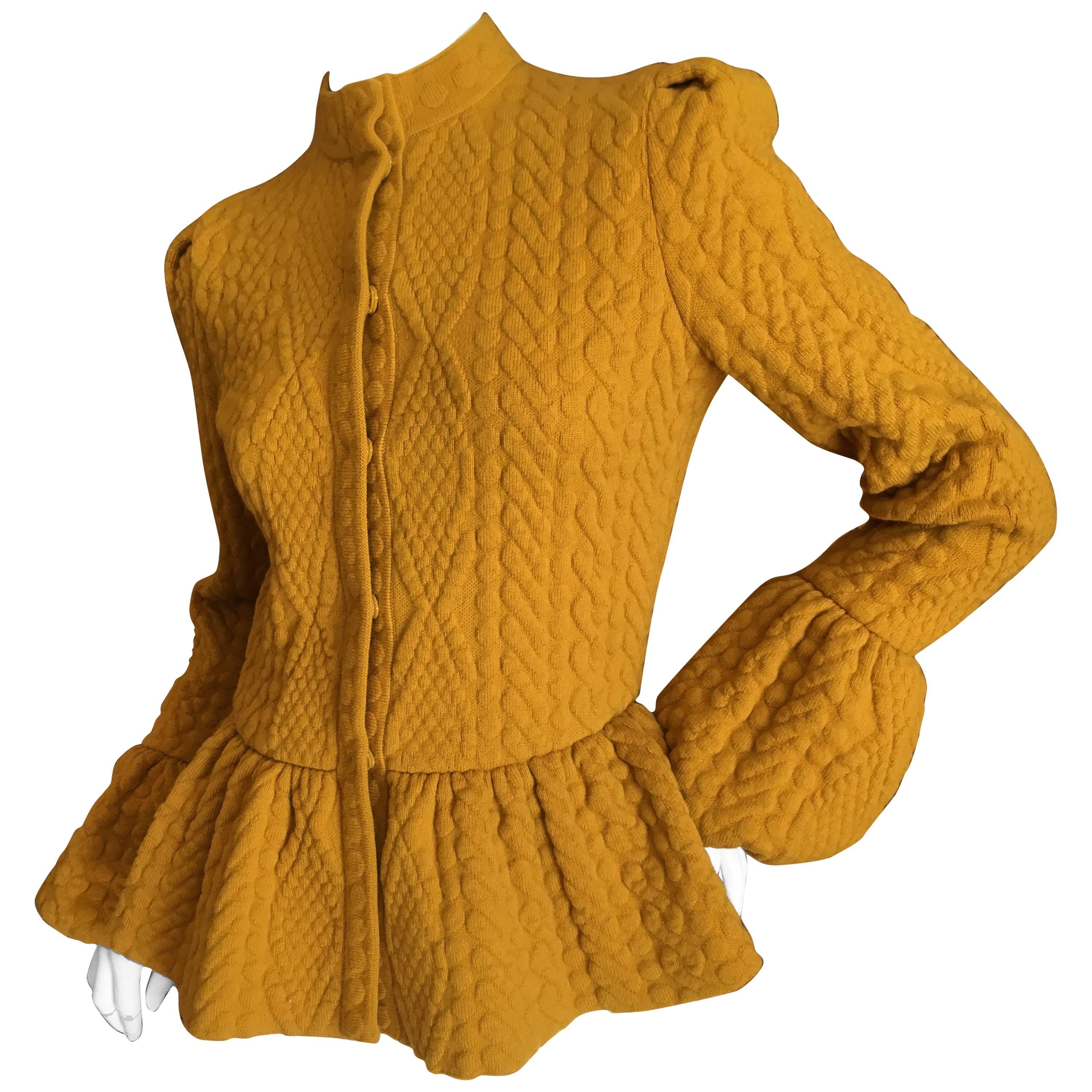 Alexander McQueen Mustard Color Bell Sleeve Cable Knit Sweater Jacket