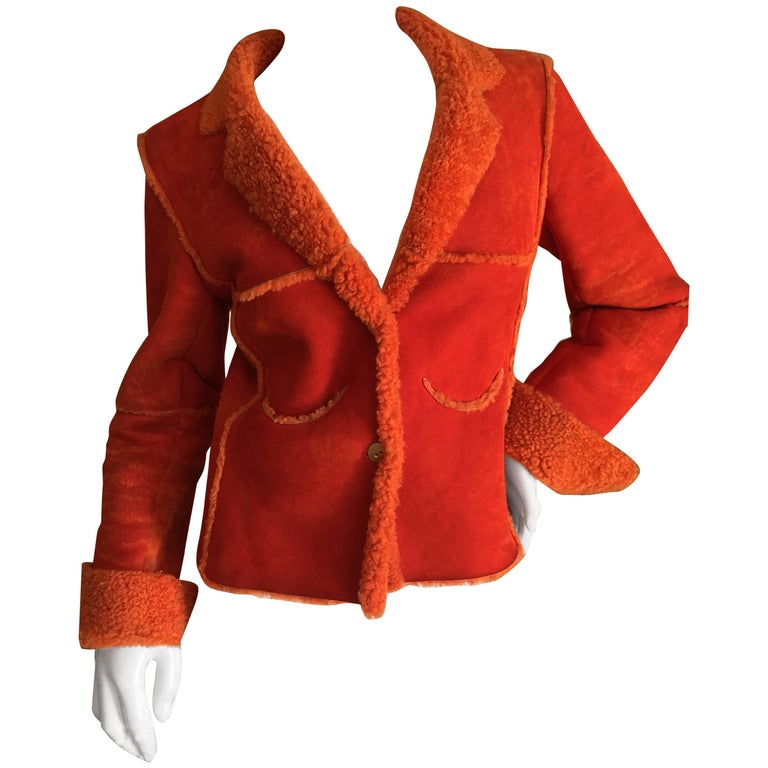 Chanel Identification Orange Shearling Jacket Autumn 2000 Size 34 For Sale  at 1stDibs