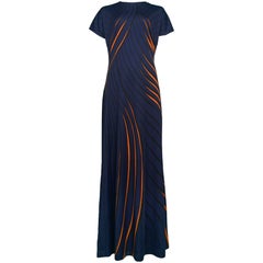 Vintage Navy & Orange Abstract Feather Dress 