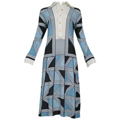 Vintage Blue & Grey Geo Day Dress 
