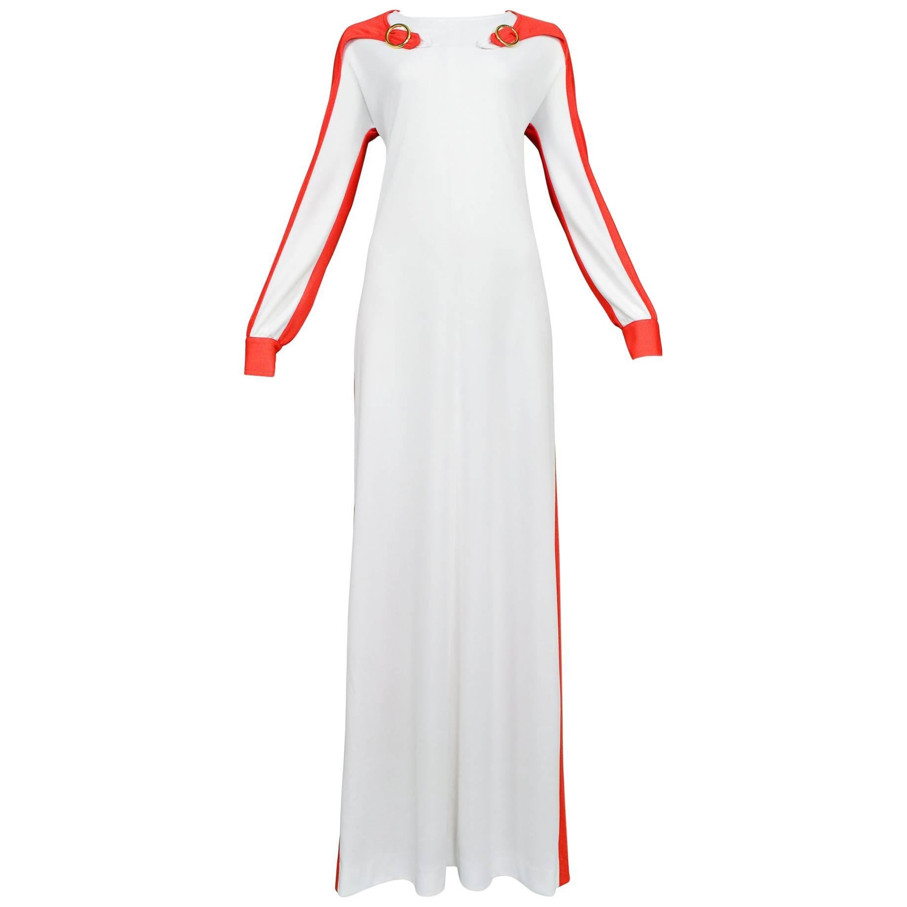 Roberto Di Camerino  Red & White Buckle Maxi Dress For Sale