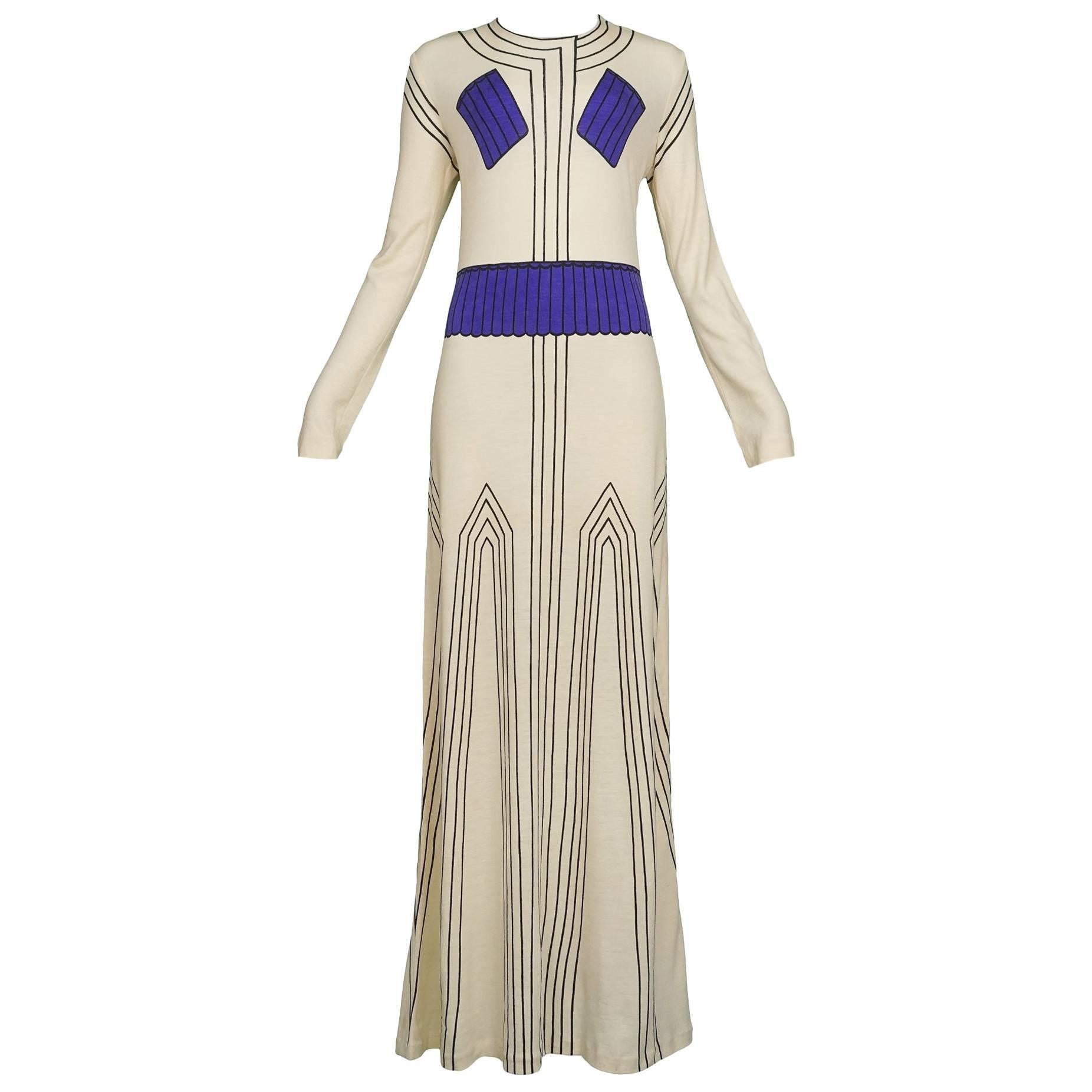 Cream & Purple Grecian Maxi Dress