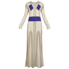 Vintage Cream & Purple Grecian Maxi Dress