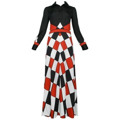 Vintage Roberta di Camerino Trompe Red, Black & White Check Maxi Dress