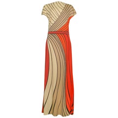 Vintage RDC Trompe Tan, Red, Burgundy Stripe Drop Waist Maxi Dress 
