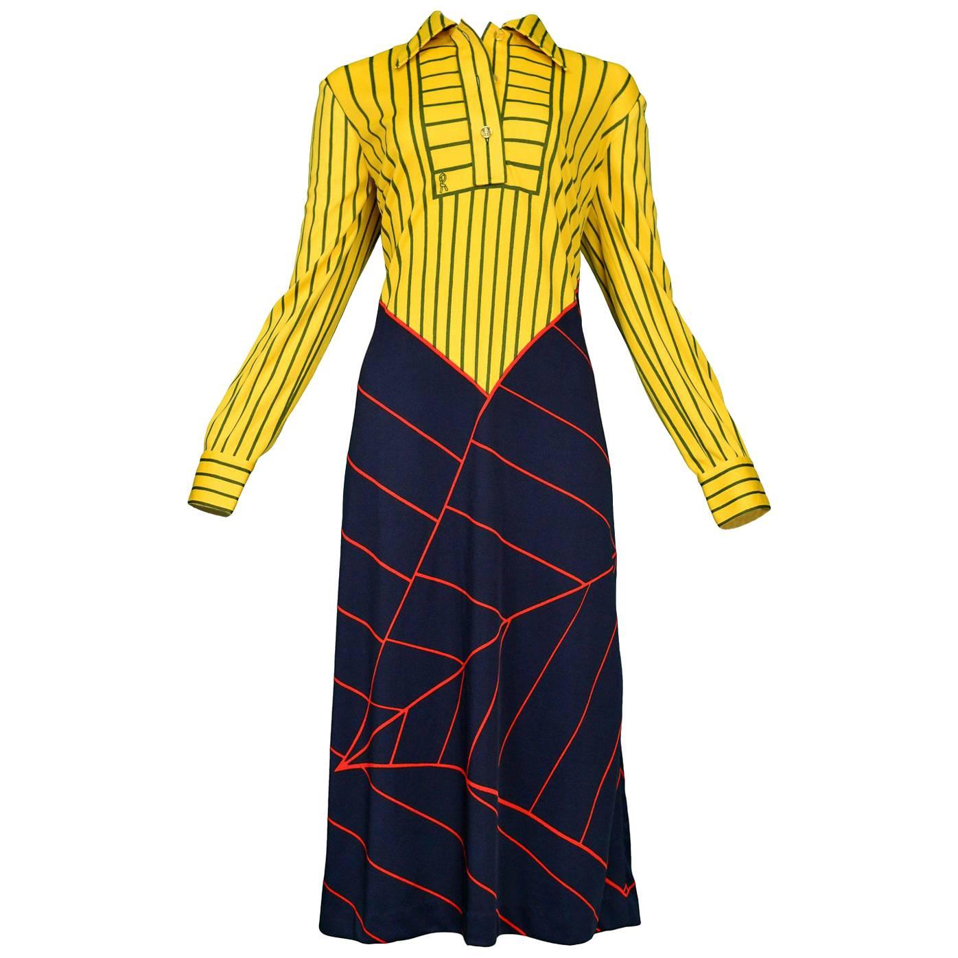 Roberta di Camerino Yellow, Red & Blue Stripe Day Dress 