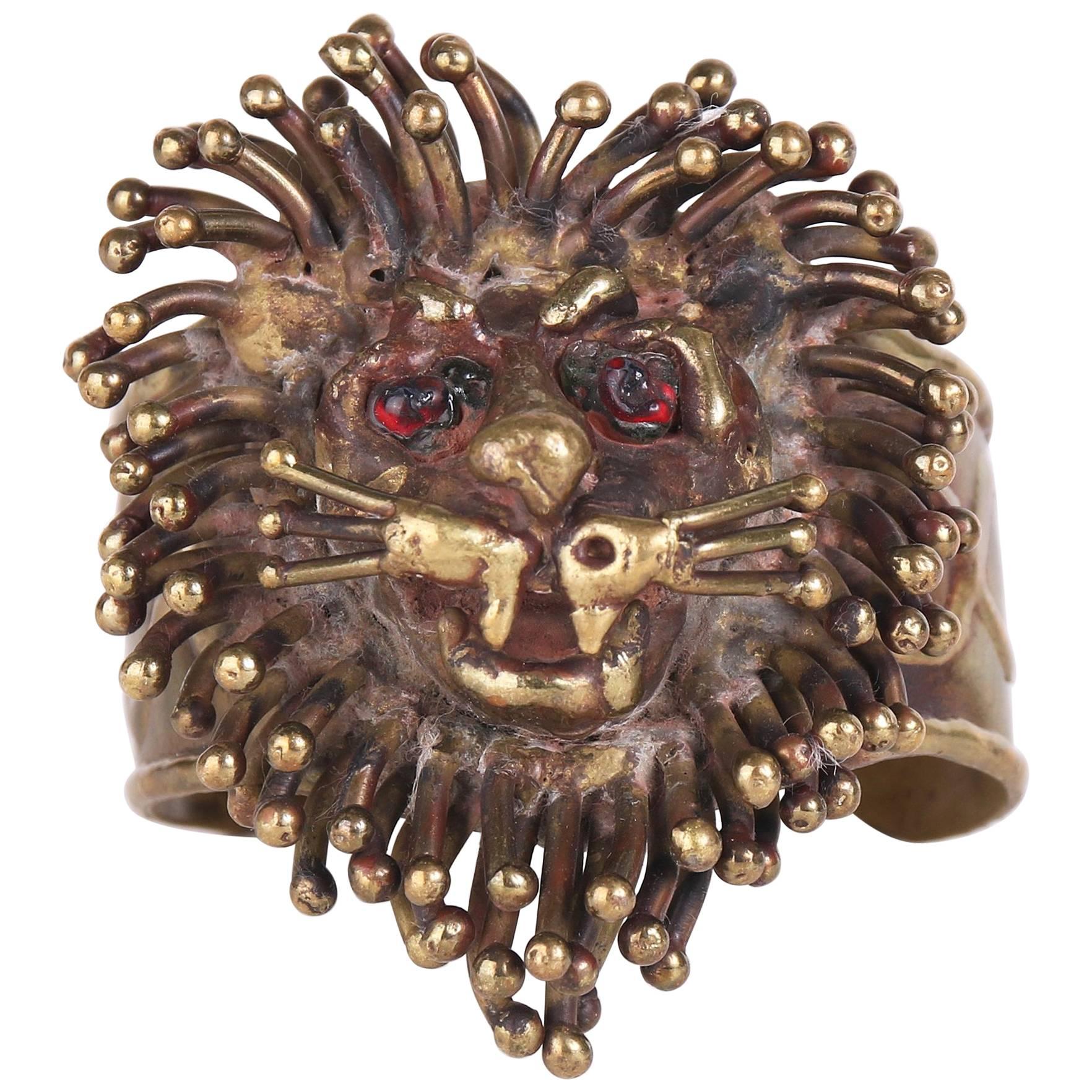 1970's Pal Kepenyes Brutalist Modernist Bronze Lion Cuff Bracelet   