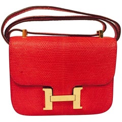 True Heritage Hermes Constance Red Lizard Micro Shoulder Bag 