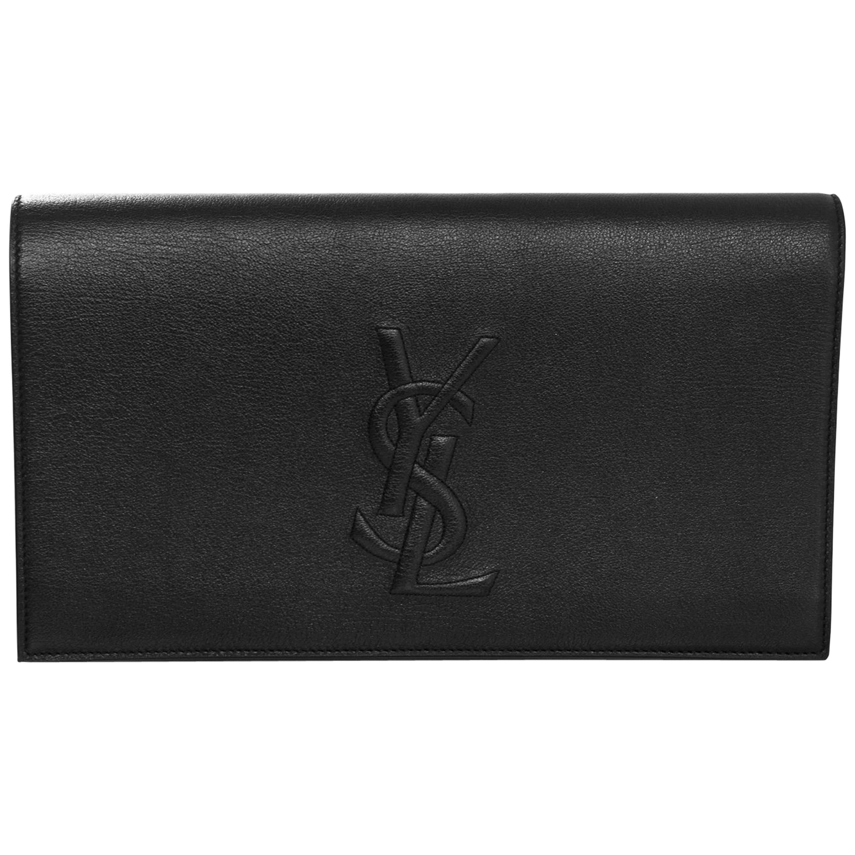 Yves Saint Laurent Black Leather Large Belle De Jour Clutch Bag with DB