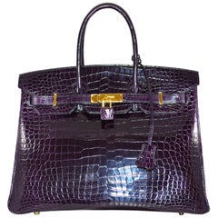 Hermes Amethyst Porosus Crocodile Birkin 35cm 12