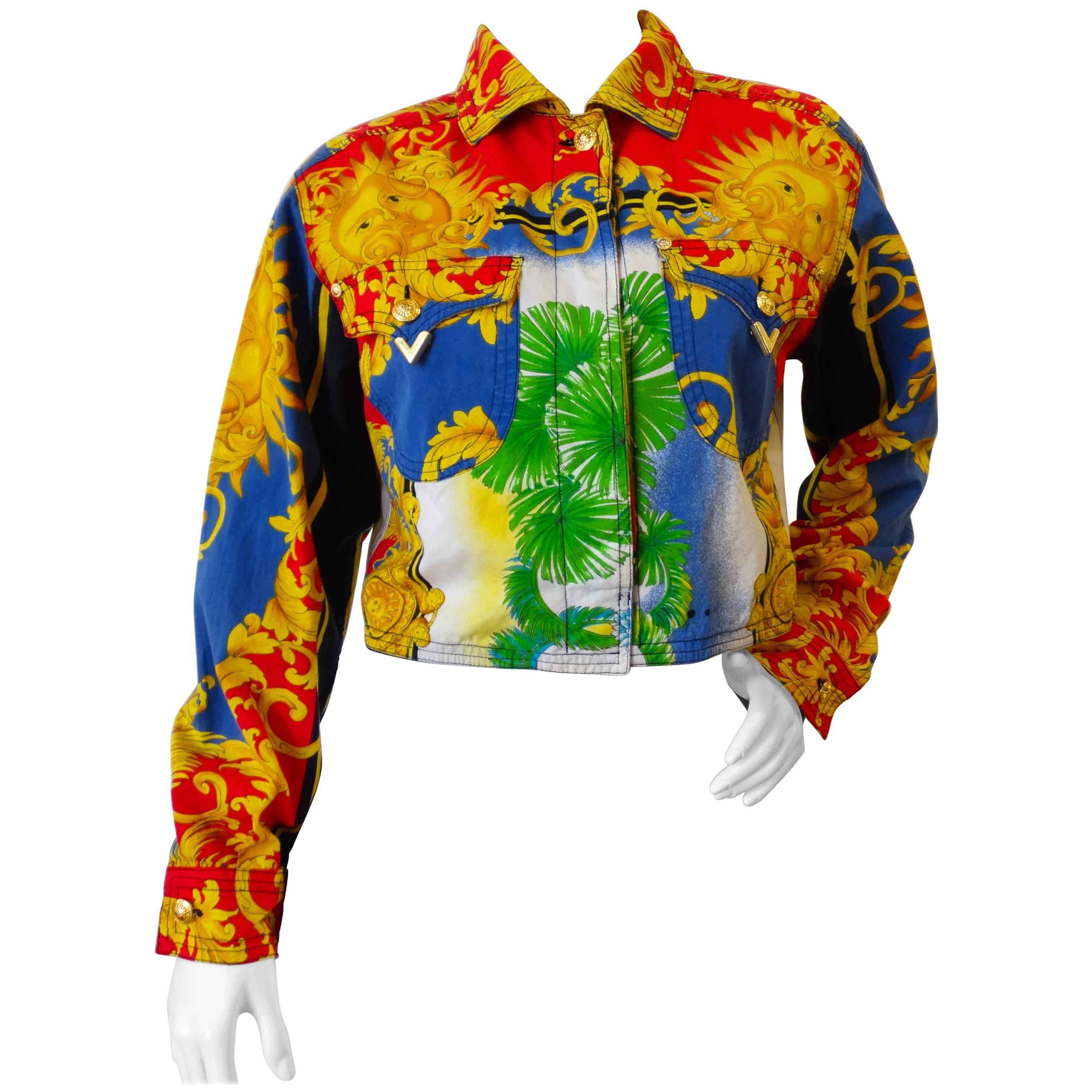 Gianni Versace Baroque Sun Miami Print Jeans Jacket Spring 1993