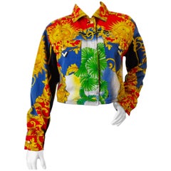 Vintage Gianni Versace Baroque Sun Miami Print Jeans Jacket Spring 1993