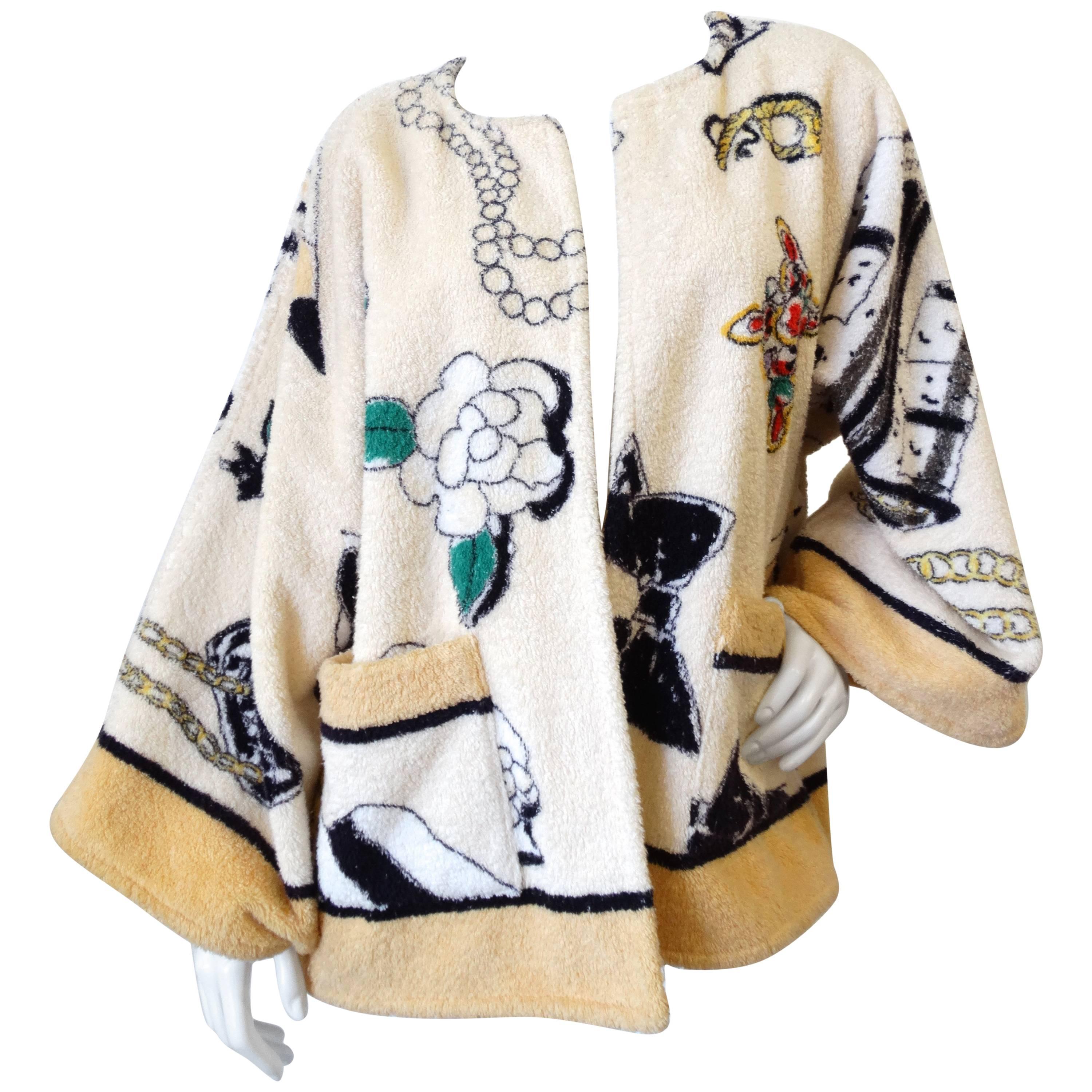 1994 Spring/Summer Chanel "Iconic" Print Terrycloth Beach Wrap/Robe