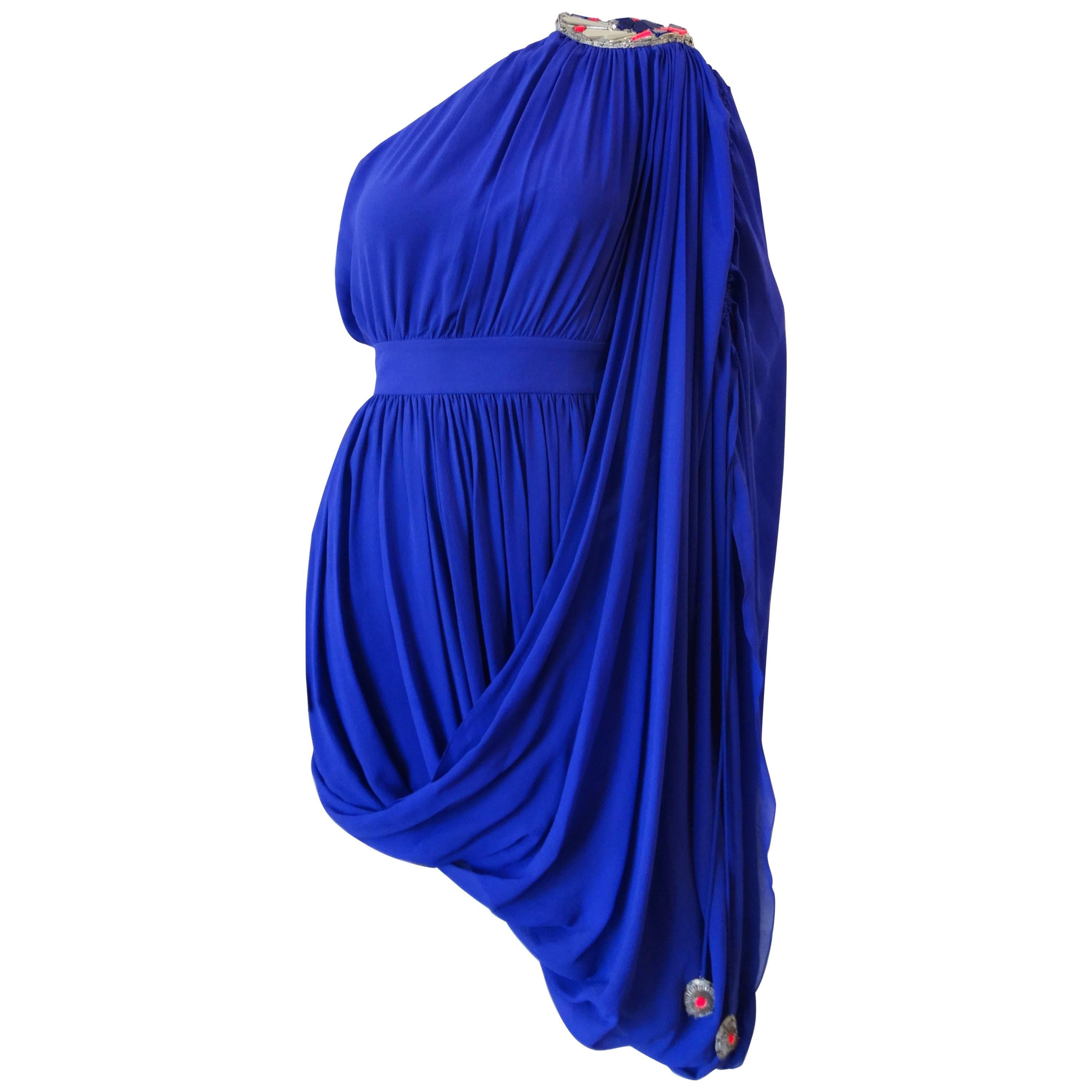 Temperley True Blue Grecian One Shoulder Dress