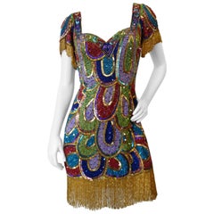 Retro 1980s Sequin Sweetheart Beaded Mini Dress