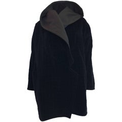 1980s Versace Black Quilted Cotton Velvet Oversized Hooded Jacket