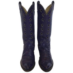 Tony Lama - Bottes de cow-boy violettes vintage avec étoiles