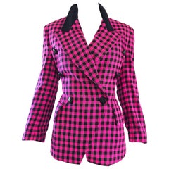 Vintage Escada by Margaretha Ley 1990s Hot Pink + Black Double Breasted Blazer