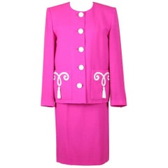 Yves Saint Laurent YSL Pink Passementerie Tassel Jacket And Skirt Suit, 1990s