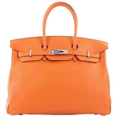 Hermes Birkin Handbag Orange Swift with Palladium Hardware 35
