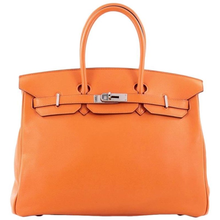 Hermes Birkin Handbag Orange Swift with Palladium Hardware 35 at 1stDibs