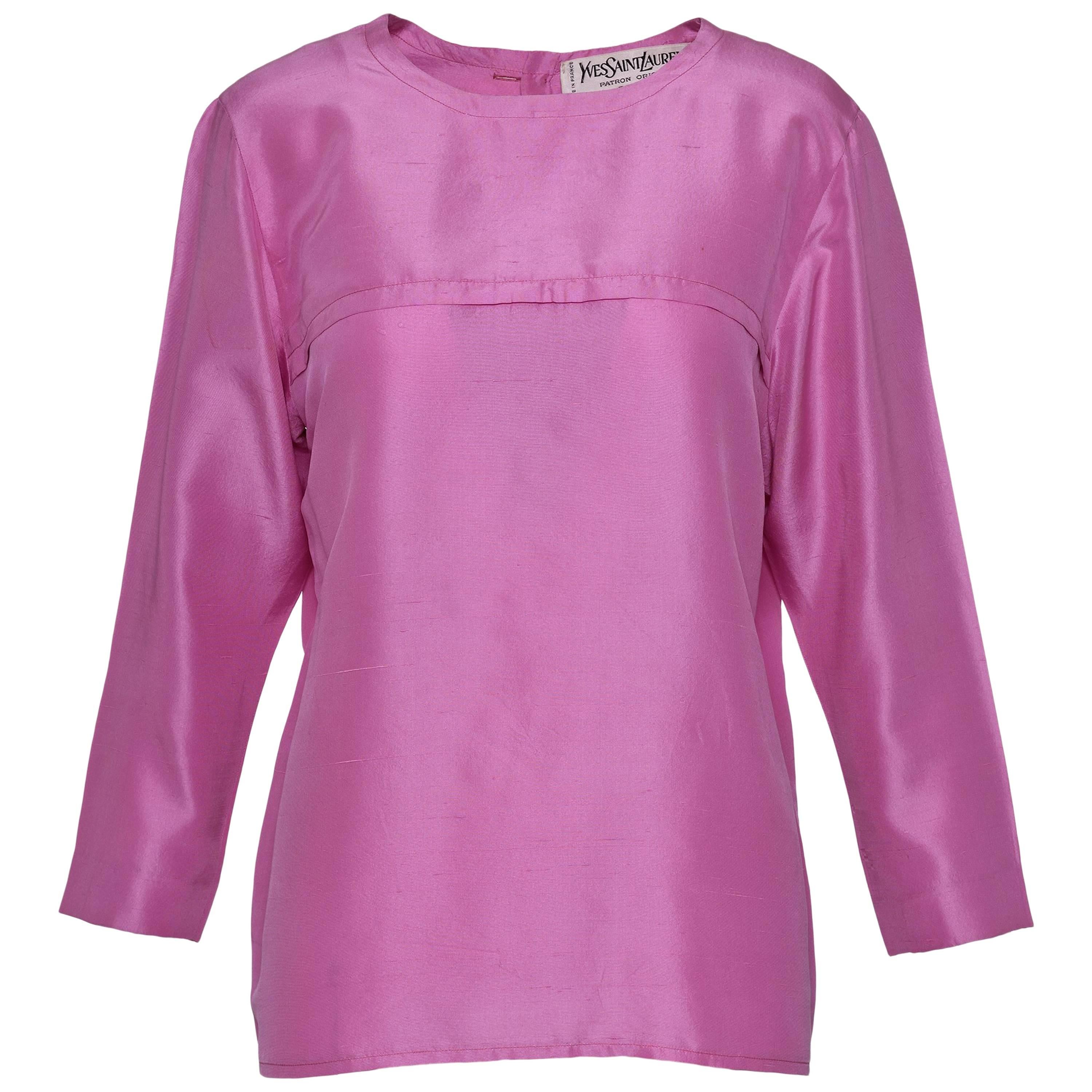 1980s YVES SAINT LAURENT Patron Original Pink Shantung Blouse Shirt