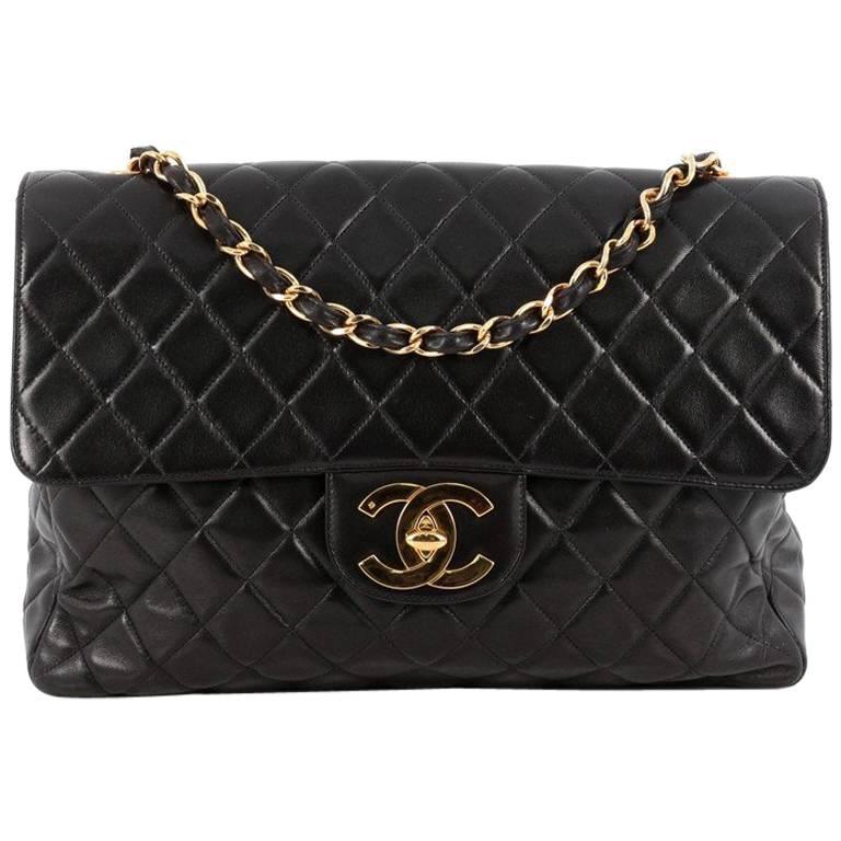 Chanel Vintage Classic Single Flap Bag Quilted Lambskin Maxi
