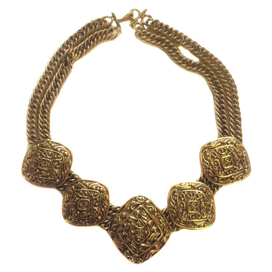 Vintage CHANEL Crew Neck in Gilded Metal Mesh Chains and Diamond-Shape Pieces