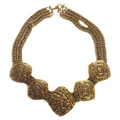 Vintage CHANEL Crew Neck in Gilded Metal Mesh Chains and Diamond-Shape Pieces