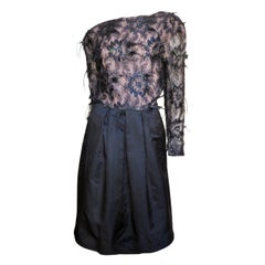 Scaasi Boutique Vestido con detalles de cuentas de plumas Años 80