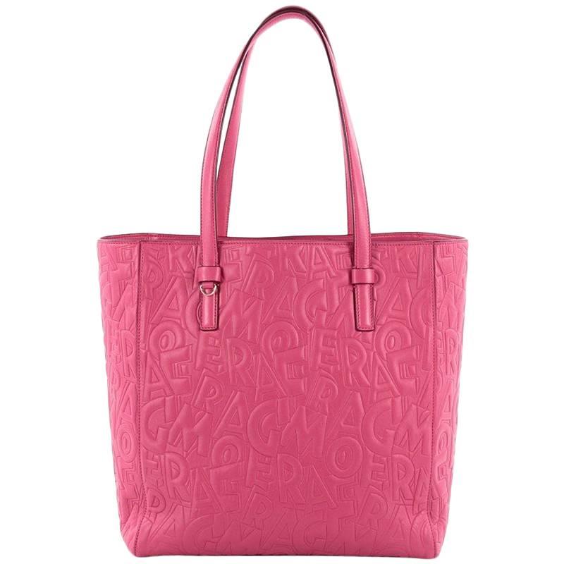 Salvatore Ferragamo Bonnie Lettering Tote Embossed Leather Large